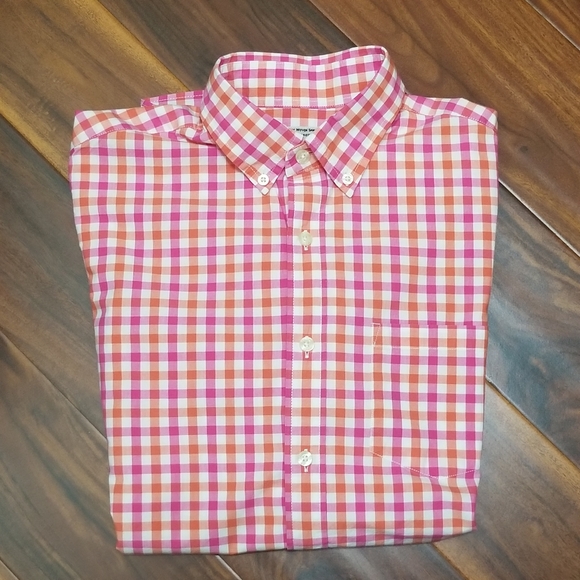 J.Crew Tailored by J. Crew Mens S 100% Cotton Pink Orange White Plaid LS Shirt